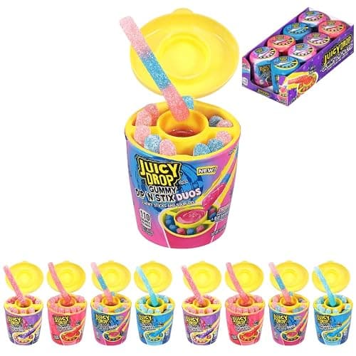 Juicy Drop Gummy Dip 'N Stix Assorted Christmas Candy Variety Pack, Sweet Gummy Sticks W/ Sour Dipping Gel, 8Ct, Sour Candy Pack for Party Favors, Stocking Stuffers, Kids Gifts - Image 1