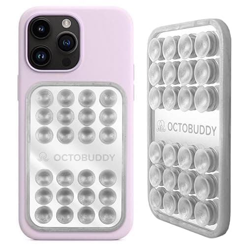 OCTOBUDDY Mirror β Amazon-Exclusive Suction Cup Phone Mount with Built-in Mirror β Silver Swirl Hands-Free Grip for Videos & Selfies (2.6β³ x 3.9β³) - Image 1