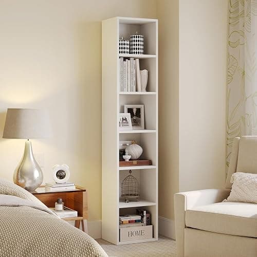 MXV Narrow Bookshelf, 6-Tier Open Bookcase, Coner Shelf, Storage Shelves, Display Storage Shelves, Floor Standing Unit, Home Decor, Furniture for Home Office, Living Room, Bedroom, White - Image 1