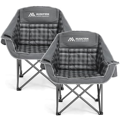 Huskfirm 2 Pack Camping Chairs Oversized Padded Camping Chair Heavy-Duty Foldable Camping Chairs with Cup Holder and Cooler Bag Portable Lawn Chair for Sports Outdoors-Support 450LBS, Grey - Image 1