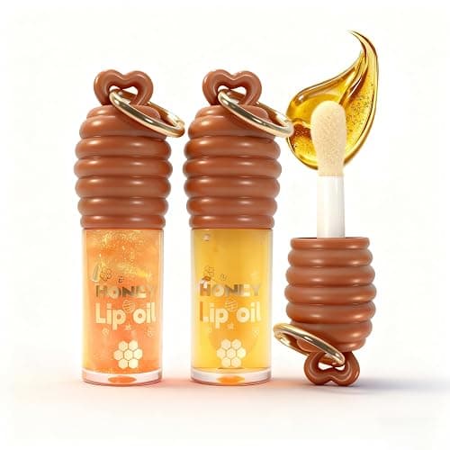 2PCS Honey Hydrating Lip Oil,Portable Key Chain Cute Lip Gloss,honey essence lip oil,Long-Lasting Moisture,Lip Gloss Flavoring Oil With Vitamin E Moisturized Shiny Lips for Girls - Image 1