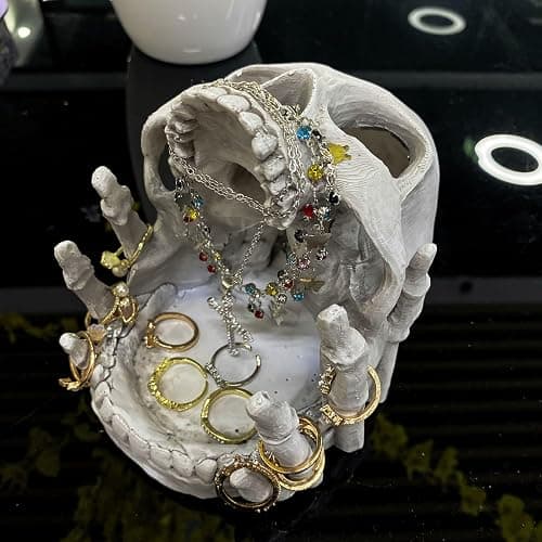 Skull-Shaped Decorative Storage Holder - Gothic Skull Jewelry Holder for Rings, Earrings, Trinkets - Halloween Home Decor, Dark Aesthetic Shelf Display for Bedroom, Living Room, Office (White) - Image 1