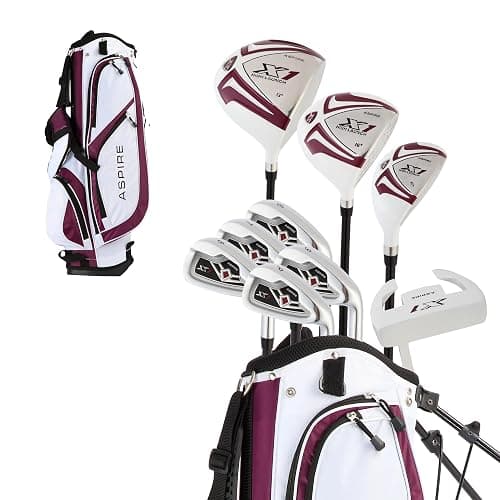 Aspire X1 Womens Golf Clubs Full Set, Includes Driver, Fairway, Hybrid, 6-PW Irons, Putter, Stand Bag, 3 H/C's, Light Graphite Shafts, Golf Clubs Women Right Handed, Purple, Regular or Petite Size - Image 1
