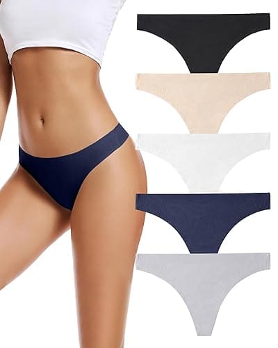 voenxe Seamless Women Underwear Thongs,No Show Ladies Thong,No Line Workout Breathable Comfortable Panties,Soft Undies,5-Pack - Image 1