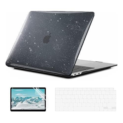 EooCoo Glitter Hard Case Compatible with MacBook Air 13 inch M1 Chip 2021-2018 with Retina Display, Air 13.3 inch Plastic Protective Case + Keyboard Cover + Screen Protector, Sparkly Black - Image 1