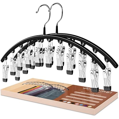 Volnamal Legging Organizer for Closet, 2 Pack Metal Yoga Pants Hangers w/10 Clips Holds 20 Leggings, Space Saving Hanging Closet Organizer w/Rubber Coated Closet Organizers and Storage, Black - Image 1
