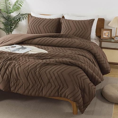 Andency Brown Twin/Twin XL Comforter Set, Twin Bed Comforter for College Dorm Girls Boys Kids Boho Soft Warm Cute Comforter, 2 Pieces Aesthetic Chevron Bohemian Bedding Set - Image 1