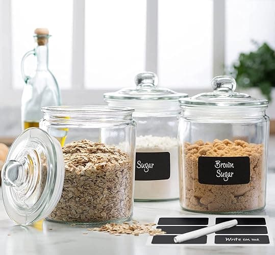 Le’raze 3pc Canister Sets for Kitchen Counter + Labels & Marker - Glass Cookie Jars with Airtight Lids - Food Storage Containers with Lids Airtight for Pantry - Flour, Sugar, Coffee, Christmas gift. - Image 1