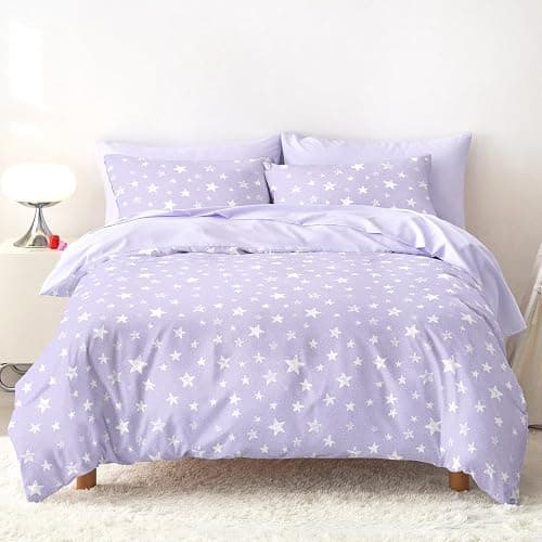 Wake In Cloud - Star Bedding Set for Boys Girls, Cute Stars Polka Dot, Soft Lightweight Comforter Set with Sheets, 5 Pieces Kids Bed in a Bag, Light Purple, Twin Size - Image 1