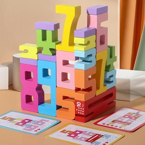 Gdaytao 20PCS Wooden Number Building Blocks 1-10 - Montessori Math Stacking Number Blocks Toys with Counting Games, Bright Digital Building Blocks Friends of 10, STEM Learning Toys for Kids Ages 3-8 - Image 1