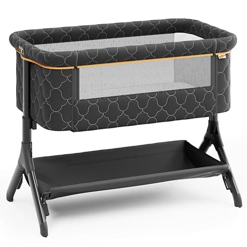 Pamo babe Bedside Bassinet for Baby, 3-in-1 Foldable Travel Bassinet with Wheels, Portable Baby Bassinet Adjustable Height, Storage Bag, Baby Bedside Sleeper Ideal Gift for Newborn Parents (Grey) - Image 1