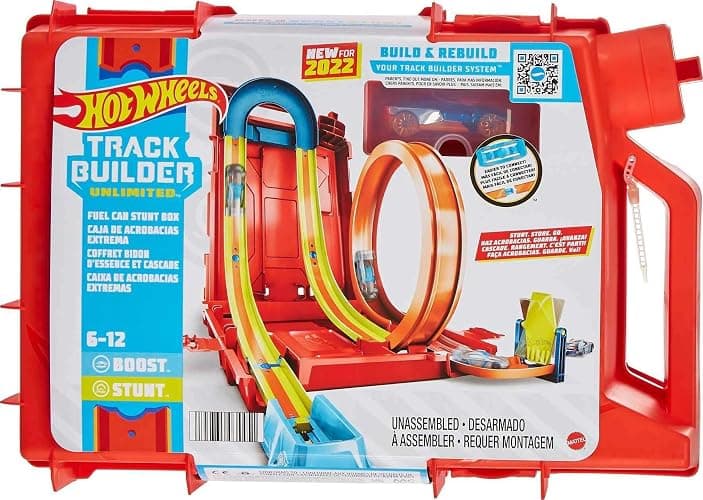 Hot Wheels Toy Car Set, Track Builder Unlimited Playset Fuel Can Stunt Box, 14 Component Parts & 1:64 Scale Vehicle - Image 1