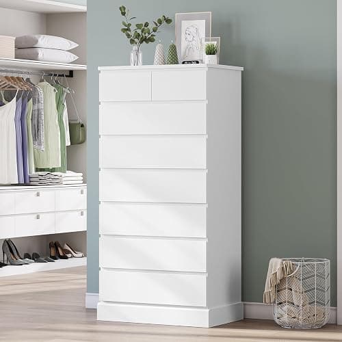DICTAC White Tall Dresser for Bedroom with 8 Drawers, 59.6" Tall Dressers & Chests of Drawers, Modern Wood Closet Organizer and Storage Cabinet, Large Vertical Dresser for Bedroom, Closet, Hallway - Image 1