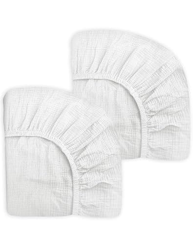 Mini Crib Sheets for Baby Boy Girl 2 Pack, Neutral Mini Crib Mattress Sheet 24" x 38", Muslin Nursery Bedding Soft and Breathable Comfort (White & White) - Image 1