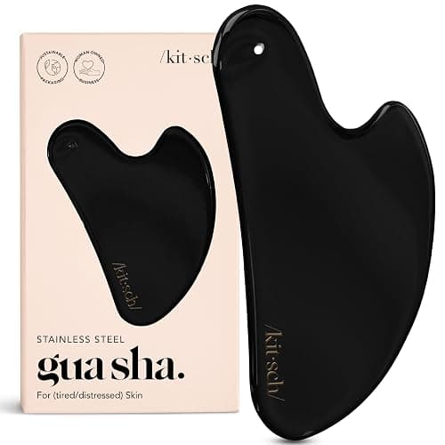Kitsch Stainless Steel Gua Sha Facial Tools - Guasha Tool for Face, Face Sculpting Tool, Neck Massager, Double Chin Reducer Gua Sha Tools, Lymphatic Drainage Massager, Facial Skin Care - Matte Black - Image 1