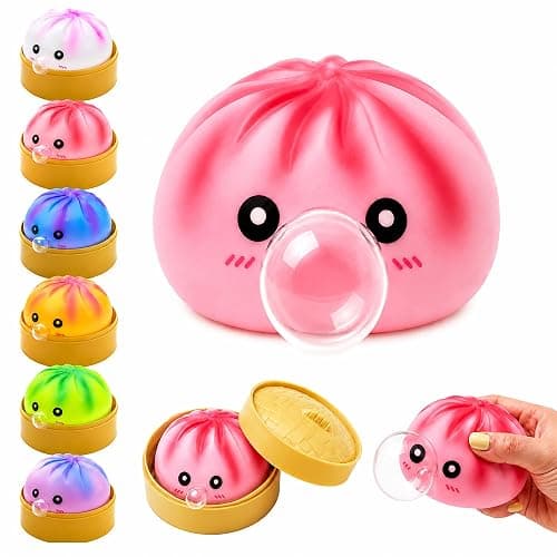 KYLARA Pink Red Dumpling Squishies, Mystery Bubble Popping Dumpling, Hollow Plastic Dumplings Squeeze Desk Toy, Cute Bao Bun with Food Steamer, Press and Pop Fidget Sensory Toy for Stress Relief - Image 1