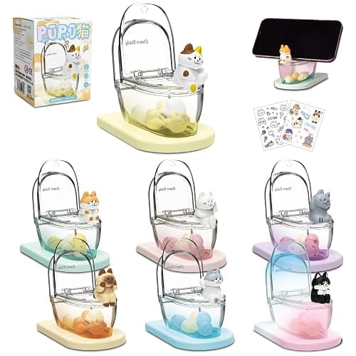 Cat Blind Box - Cat Figurines Phone Stand Blind Box 1PC Random Mini Toilet Figures Phone Holder Birthday Gift for Cat Lovers, Cell Phone Stand for Desk Decor, Cute Desk Accessories Mystery Bag - Image 1