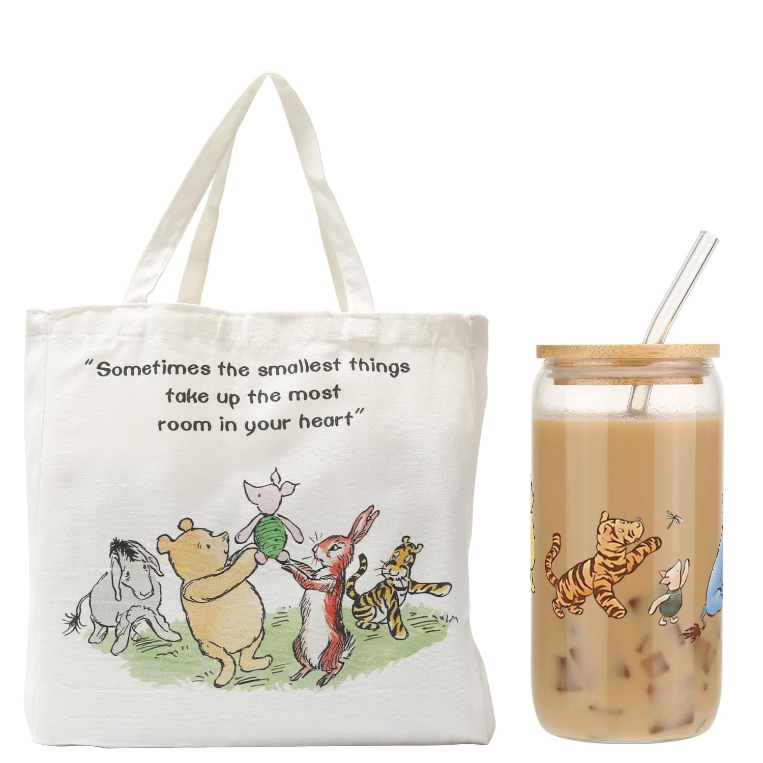 Pooh Bear Regalos para mujeres amigas, Pooh Bear Bolsa de lona inspiradora de 16 onzas, taza de vidrio helado, regalo de amistad, regalo para mejores amigos - Image 1