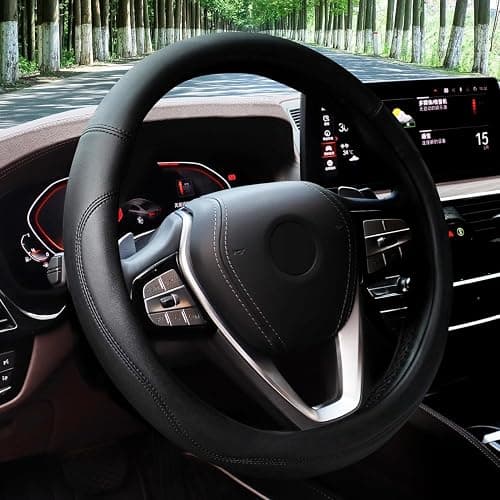 HOTOR Car Steering Wheel Cover - Universal Car Accessory for Diverse Cars, Leather Cover with Anti-Slip Lining, for Steering Wheel with a Diameter of 14.5"-15",Black - Image 1