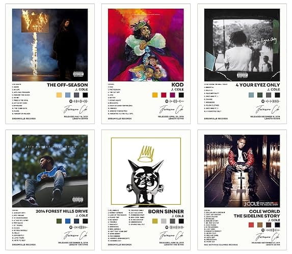 J Poster COLE Album Cover Signed Limited Posters Print Rapper Music Posters Canvas Wall Art Room Aesthetic Set of 6 for Teen and Girls Dorm Decor 8x10 inch Unframed - Image 1