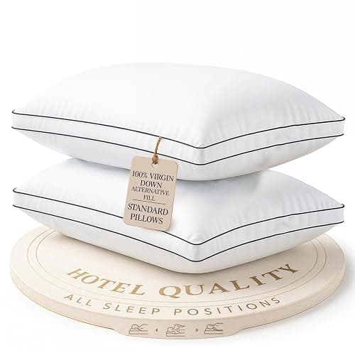 LANE LINEN Bed Pillows Standard Size Set of 2-20"x26" Medium Firm Down Alternative Pillows for Sleeping, Hotel Quality Back Stomach or Side Sleeper Pillow, Cooling Soft Breathable Easy Care - White - Image 1