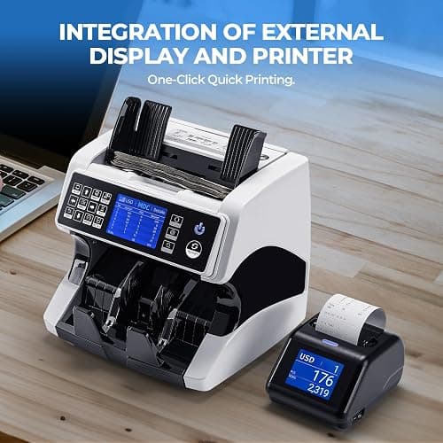 MUNBYN Bank Grade Money Counter Machine Mixed Denomination with External Display+Printer in One, Value Counting, Serial Number, Multi Currency, 2CIS/UV/IR/MG/MT Counterfeit Detection, 2Y Manufacturer - Image 1