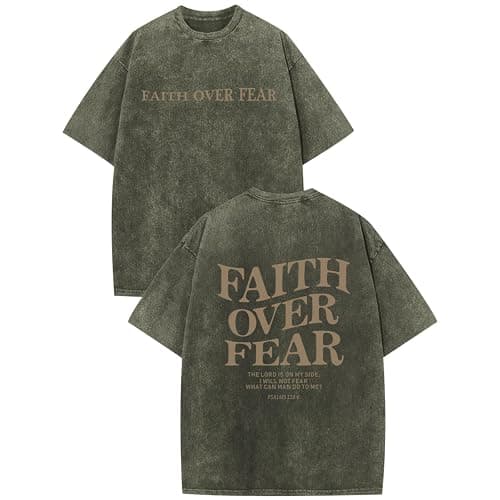 Weetiotio Christian Faith Over Fear Shirt for Men Jesus Religious Shirts Oversized Graphic Tees Acid Wash God T-Shirt - Image 1