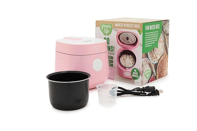 GreenLife Digital Rice Cooker, 2-Cups Uncooked/4-Cups Cooked, Removable Nonstick Ceramic PFAS-Free Pot, One-Touch Presets, Oats, Quinoa, Brown Rice, Auto Keep Warm, Fuzzy Logic Tech, 1.5QT, Pink - Image 1