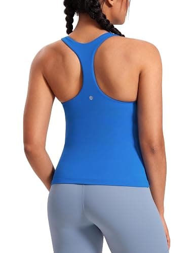 CRZ YOGA Butterluxe Workout Tank Tops for Women Built in Shelf Bras Padded - Racerback Athletic Spandex Yoga Camisole - XX-Small - Sparkle Blue - Image 1