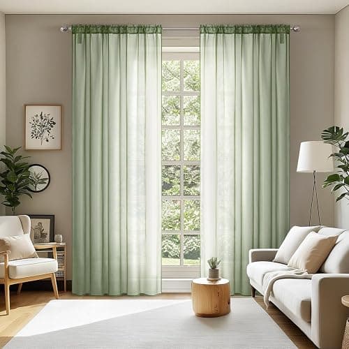 MIULEE 2 Panels Sage Green Sheer Curtains 84 inches Long Window Curtains Rod Pocket Elegant Window Voile Panels/Drapes/Treatment for Bedroom Living Room (54X84 Inches) - Image 1