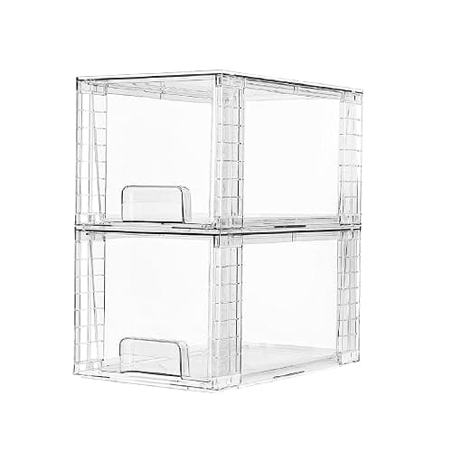 Vtopmart 2 Pack Large Stackable Storage Drawers,Clear Acrylic Drawer Organizers with Handles, Easily Assemble for Bathroom,Kitchen Undersink,Cabinet,Closet,Makeup,Pantry organization and Storage - Image 1