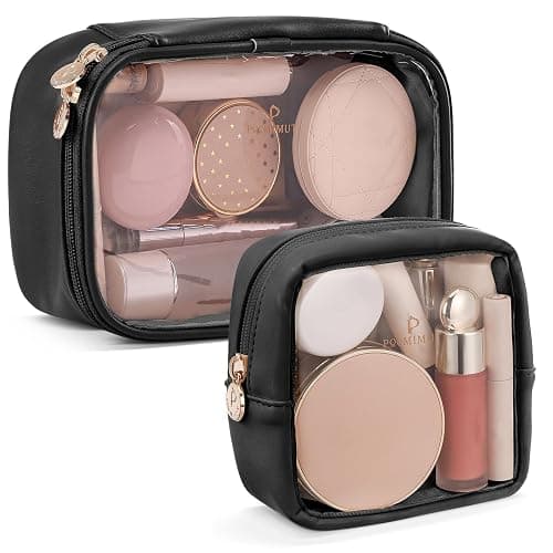 Pocmimut Mini Makeup Bag with Small Cosmetic Bag Travel Essentials Organizers,TSA Approved Toiletry Bag Makeup Pouch Clear Cosmetic Bags for Women Men,Black - Image 1