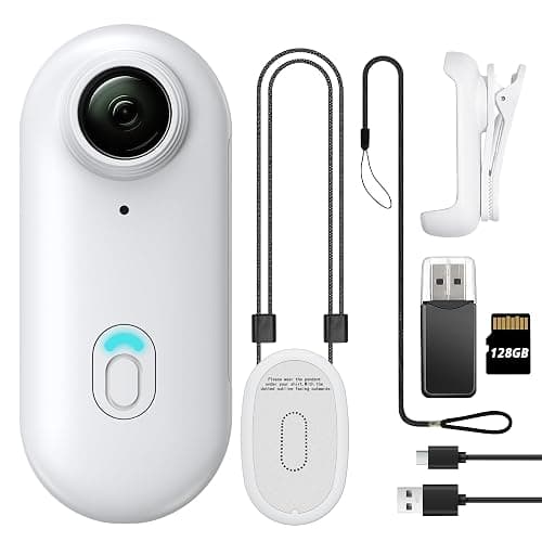 Meoilkolnm Mini Body Camera, Wearable Action Body Cam, Thumb Size Hands Free Recording Body Worn Camera, Premium Portable Camcorder Mount Anywhere for Pet Walking, Work, Travel (White, 128GB) - Image 1