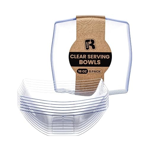 R-kay 6 Pack Square Plastic Serving Bowls - Clear Plastic bowls 16 Oz - Disposable Serving Bowls Heavy Duty For Weddings Catering And Birthday parties - Image 1