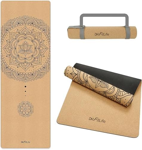 DH FitLife Esterilla de yoga de corcho antideslizante de caucho natural, lista para usar, fácil de limpiar, esterilla de alta calidad para deportes, fitness y gimnasia para yoga, pilates y equilibrio - Image 1