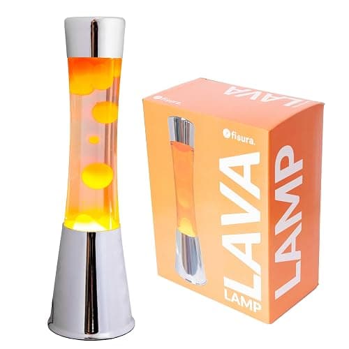 Fisura - Lámpara de lava naranja. Base plateada cromada, líquido transparente y lava naranja. Lámpara efecto relajante. Con bombilla de repuesto. 11 cm x 11cm x 39,5 cm. - Image 1