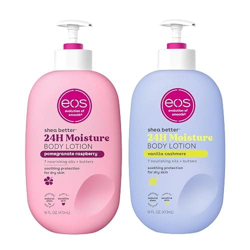 Bundle of eos Shea Better Body Lotion- Vanilla Cashmere + Pomegranate Raspberry, 24-Hour Moisture Skin Care, Lightweight & Non-Greasy, Made with Natural Shea, Vegan, 16 fl oz - Image 1