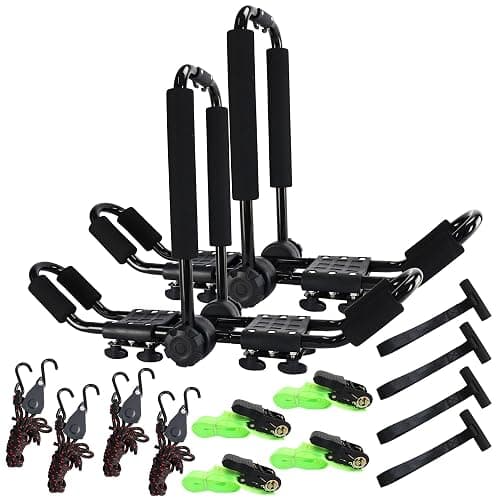 Folding Kayak roof Rack Adjustable for Kayak/Canoe/SUP,J-Bar Rack on Roof Mounting On SUV, Car and Truck Crossbars. (23-krf-2) - 23-krf-2 - Image 1