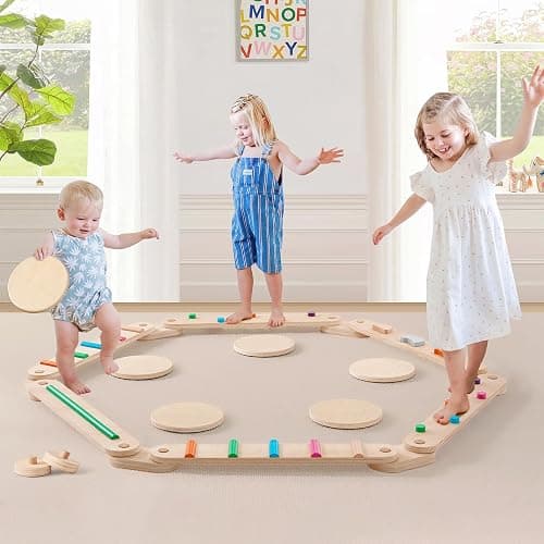 Tiny Land Wooden Balance Beam, 6 PCS Toddler Balance Boards, Montessori Balance Beam for Kids Development, Coordination Motor Skills Gymnastics Obstacle Course Toys for Girls Boys - Image 1