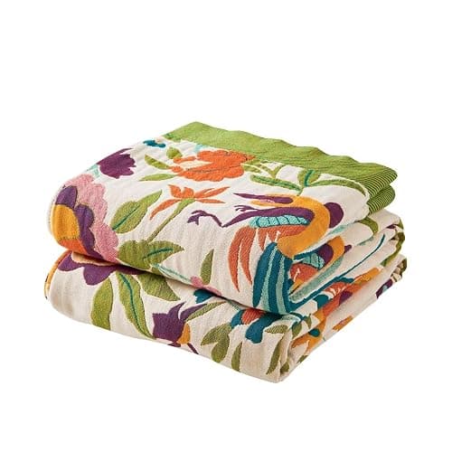 XIBLC Boho Throw Blanket for Bed, 100% Cotton Soft Rustic Quilt Fall Blanket, 60"x80" Floral Printed Farmhouse Decor Bed Blankets, All Season Rustic Reversible Bohemian Throw Quilt - Image 1