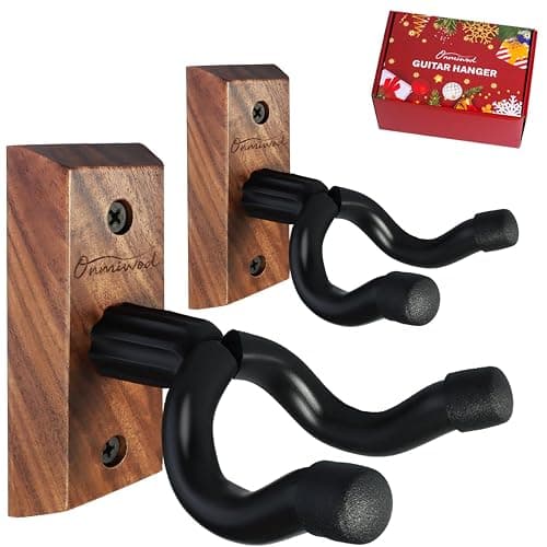 Guitar Wall Mount 2 Pack, Black Walnut Wood Guitar Hanger, U-Shaped Guitar Wall Hanger Mount, Guitar Holder Hook Stand Wall for Acoustic, Electric Guitar, Banjo, Bass, for Guitar Player Men Boy - Image 1
