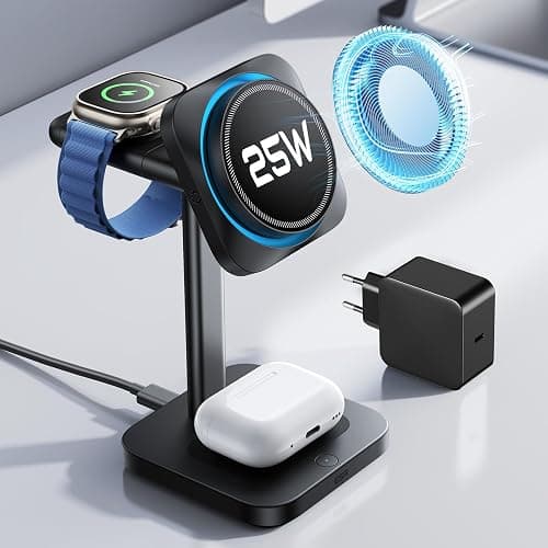 ESR Station de Charge 3-en-1, Certifiée Qi 2.2, 25 W, MagSafe, avec CryoBoost, pour iPhone 16/15/14/13/12, AirPods, Apple Watch, Noir - Image 1