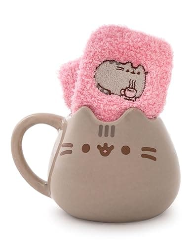 Pusheen the Cat Pusheen Womens Mug and Sock Set | Adults Graphic Print Calf Socks & Ceramic Mug in Pink & Brown | Ladies Tabby Cat with 3D Ears Hot Drinks Mug | Cartoon Comic Strip Merchandise Gift - Image 1