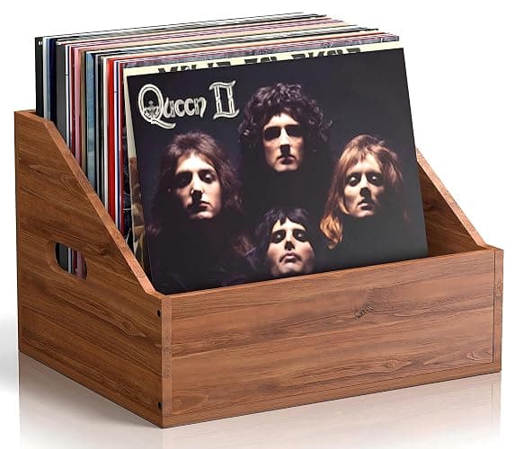 Vecxoty Wood Vinyl Record Storage, Retro & Durable Vinyl Crate and Record Holder, Album Storage Record Case Box for 60+ Records, Perfect Record Organizer for Home Decor and Collection Display(Brown) - Image 1