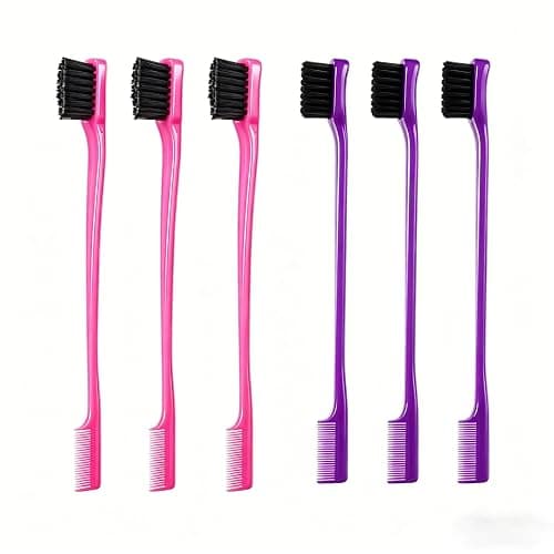 WENDIOMA 6Pack Edge Control Brush,Double Sided Hair Comb,Flyaways & Sleek Ponytail Styling,Hair Accessories For Girls (3 Pink +3 Purple) - Image 1