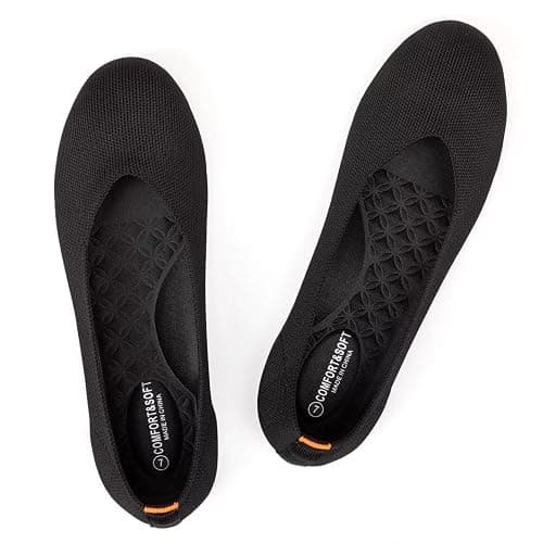 Frank Mully Women's Ballet Flats Round Toe Walking Flats Slip On Work Shoes Knitted Flats Shoes for Woman Soft Lightweight - Image 1