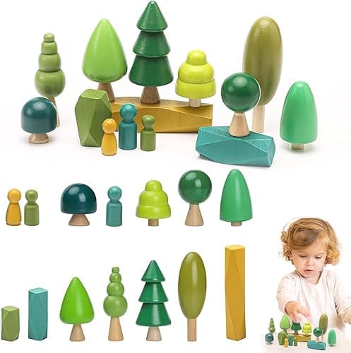 JETMHH Wooden Tree Toys Balancing Stone Blocks | Wooden Sorting Stacking Balancing Stone Rocks for Toddlers 3+ | Lightweight Colorful Educational Toys (Forest) - Image 1