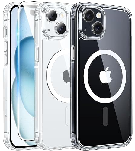 FNTCASE for iPhone 15 Case Clear: iPhone 14/13 Case Magnetic Phone Cases with Screen Protector Compatible with Magsafe Slim Anti Yellowing Rugged Protective Transparent Cell Cover (A-Clear) - Image 1