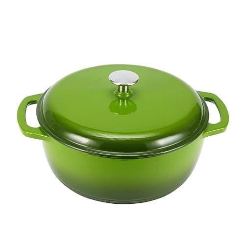 Amazon Basics Cast Iron Dutch Oven Pot with Lid, Enameled, Round, Dual Handles, Heavy-Duty, Small, 4.3-Quart, Green - Image 1