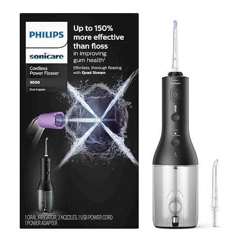 Philips Sonicare Power Flosser 3000 Cordless, Oral Irrigator Quad Stream technology and whisper quiet, Black, HX3826/23 - Image 1